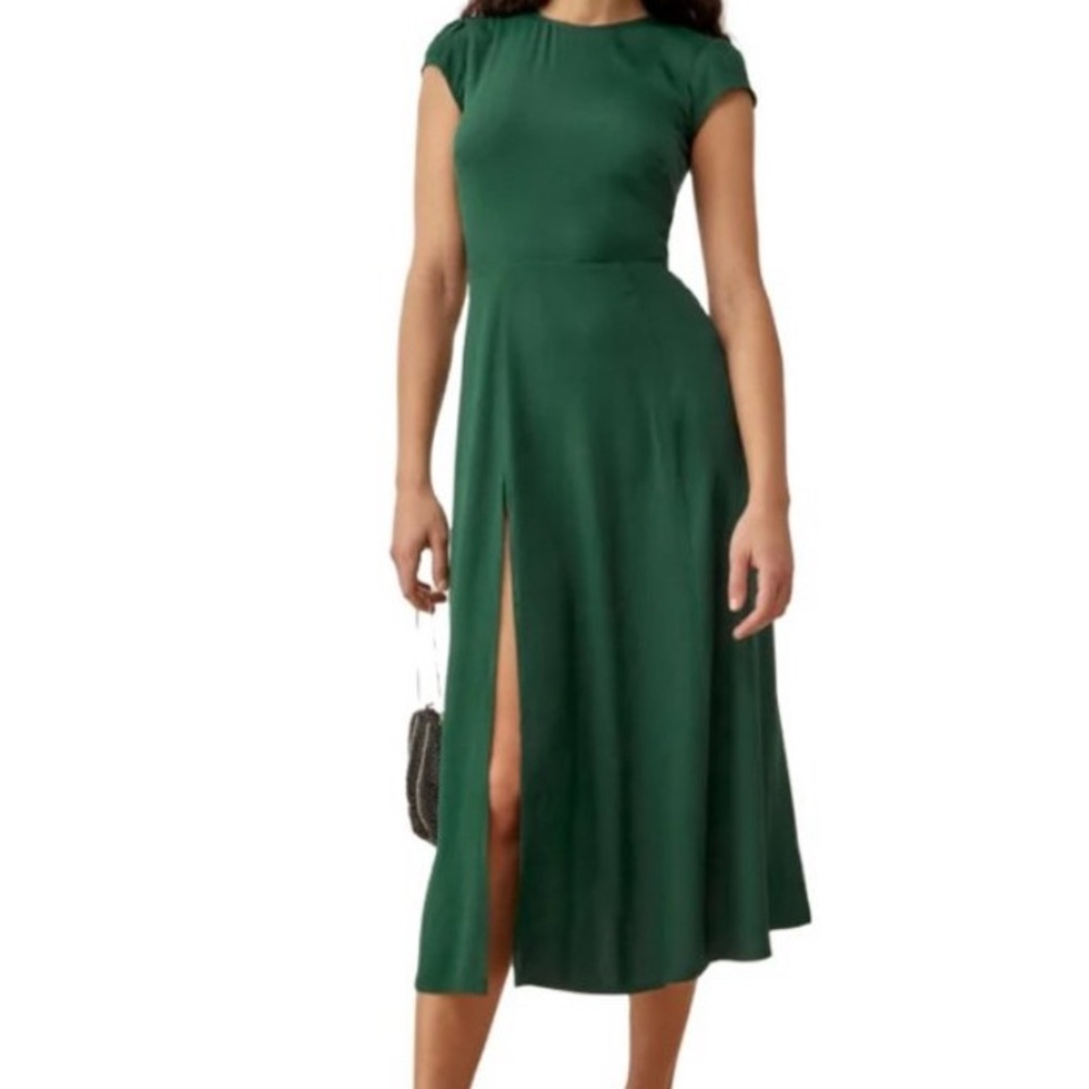 Reformation Gavin Midi Dress in Emerald, Size: 0P